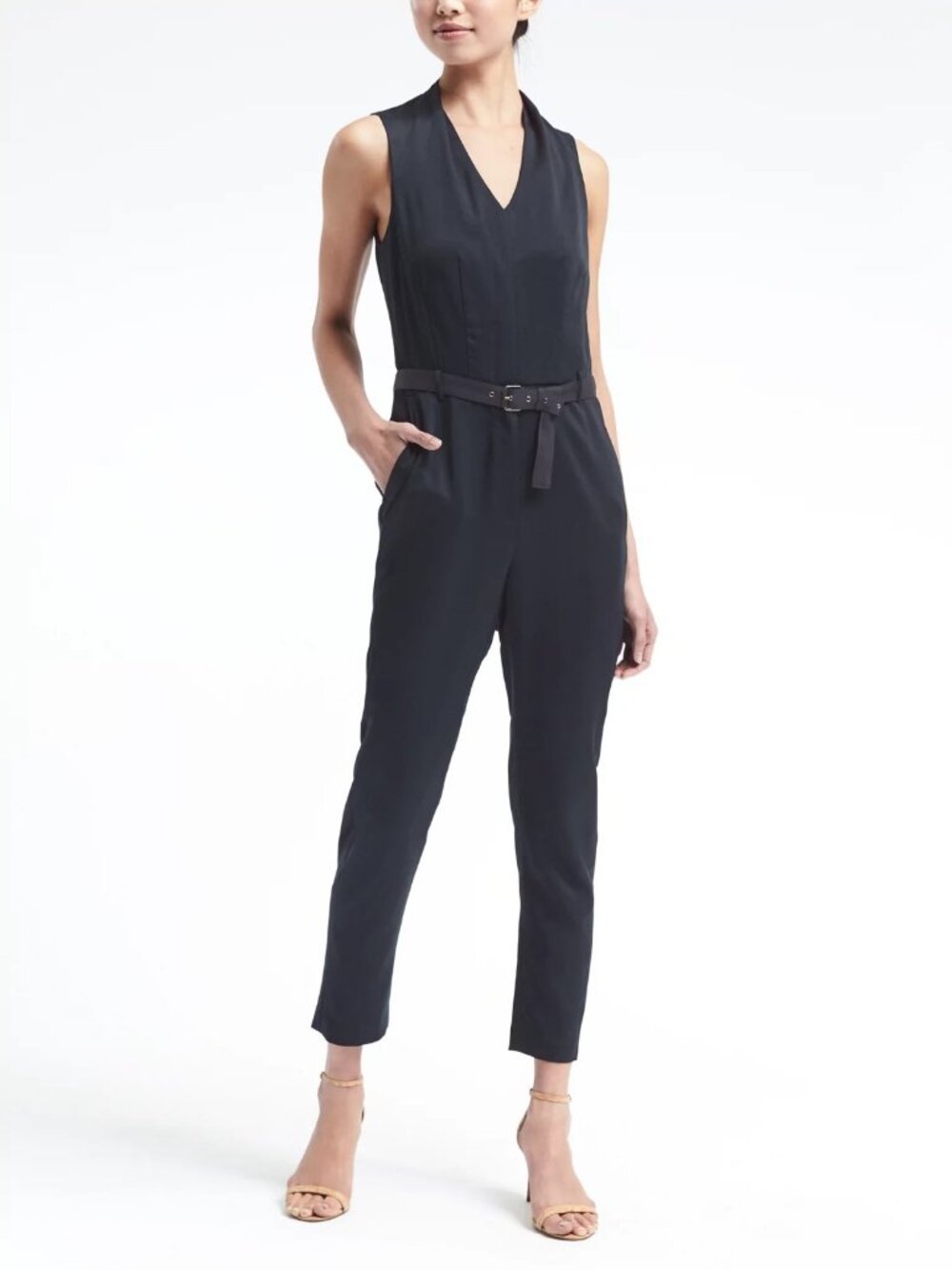 Banana Republic Sleeveless Button-Front Belted Jumpsuit Navy 6 #A3239